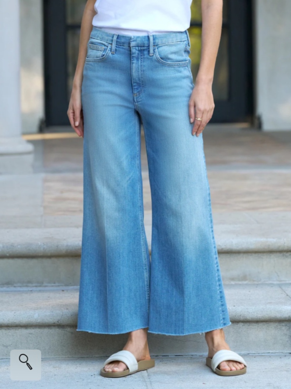 Frank & Eileen Galway Wide Leg 26" Cropped Jeans Raw Hems Light Wash 32